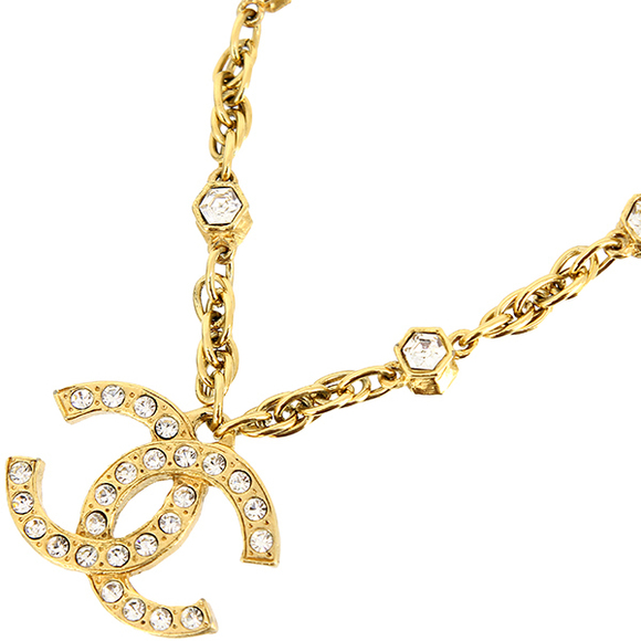 Chanel Strass Coco Mark Rhinestone Necklace Gold Vintage - Picture 1 of 9